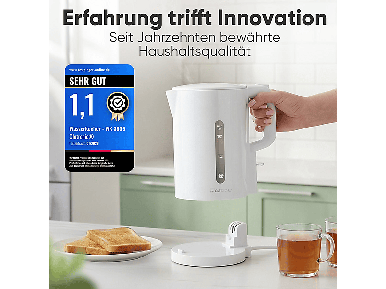 Clatronic WK 3835 Wasserkocher (Weiß, 1.7 l, 900 Watt) — Foto 3 von 5