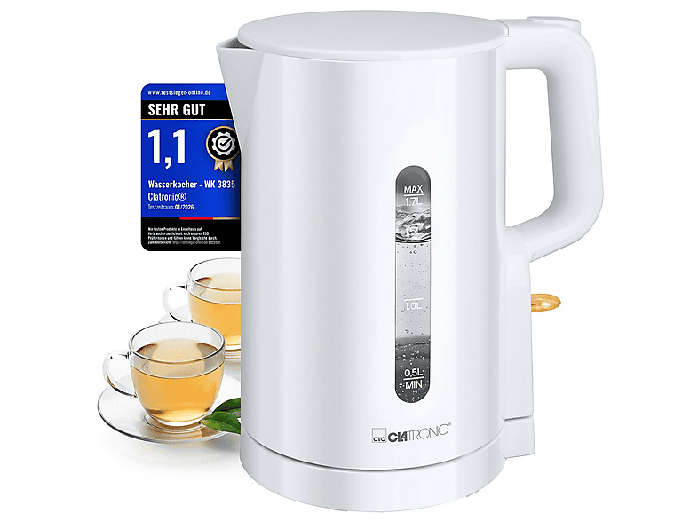 Clatronic WK 3835 Wasserkocher (Weiß, 1.7 l, 900 Watt)