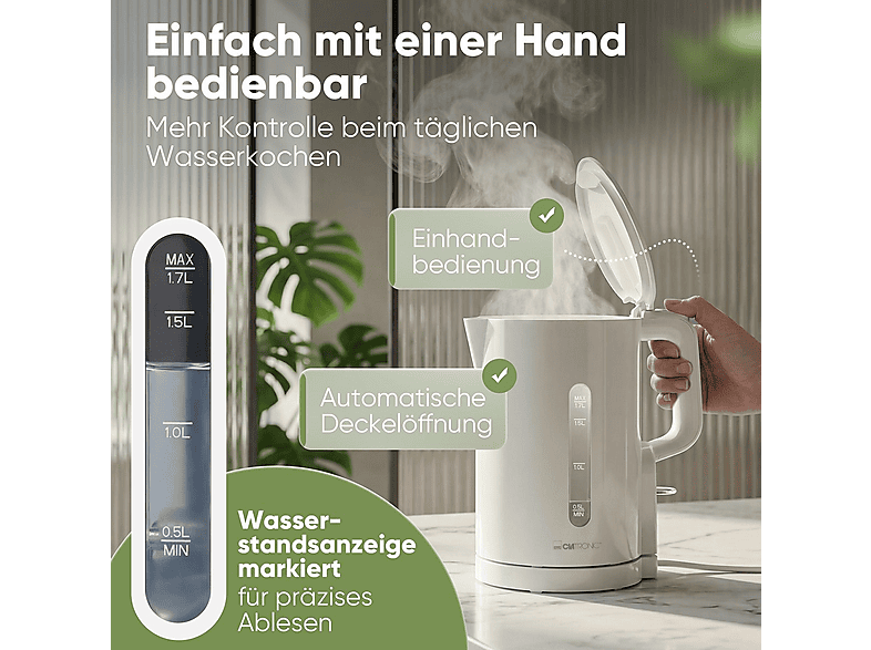 Clatronic WK 3835 Wasserkocher (Weiß, 1.7 l, 900 Watt) — Foto 5 von 5