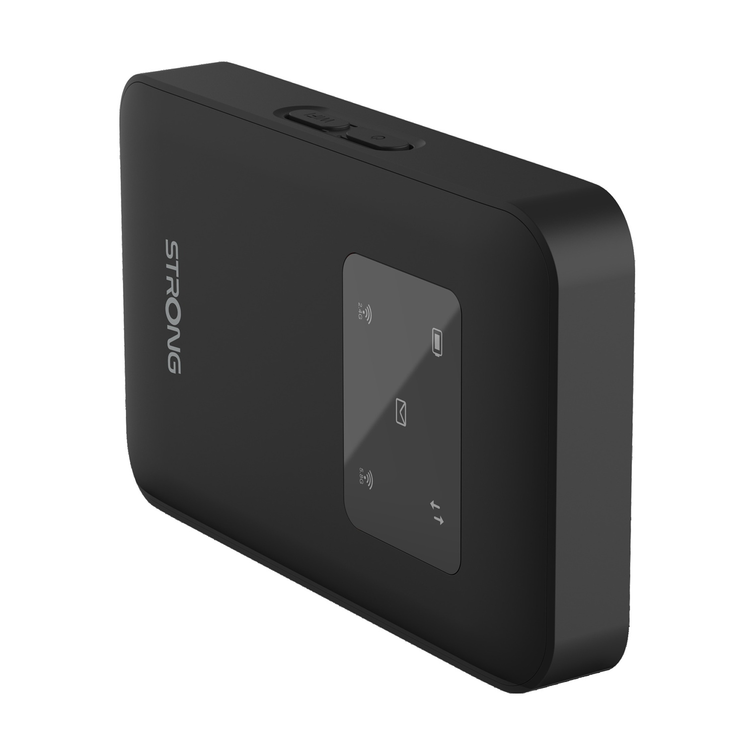 Dispositivo rettangolare nero con touchscreen e logo STRONG.