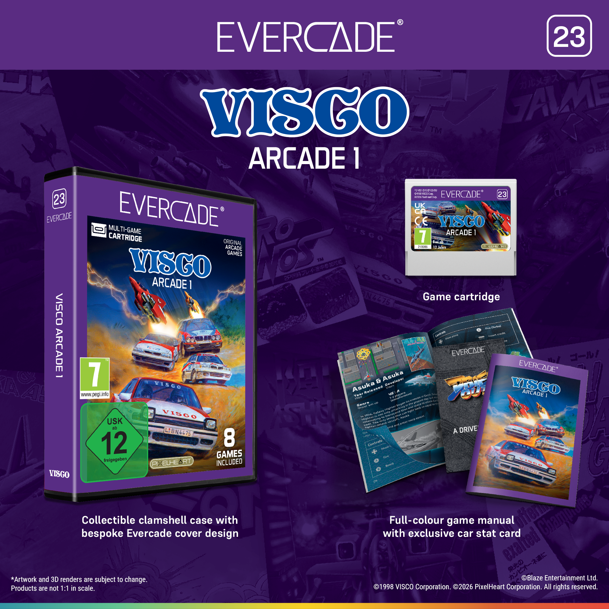Confezione del gioco Evercade "Visco Arcade 1" con manuale e cartuccia.