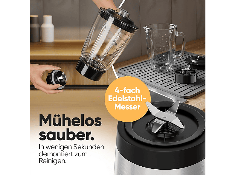 Clatronic UM 3829 Universalmixer (Black, Stainless Steel, 700 Watt, 1.5 l) — Foto 4 von 5