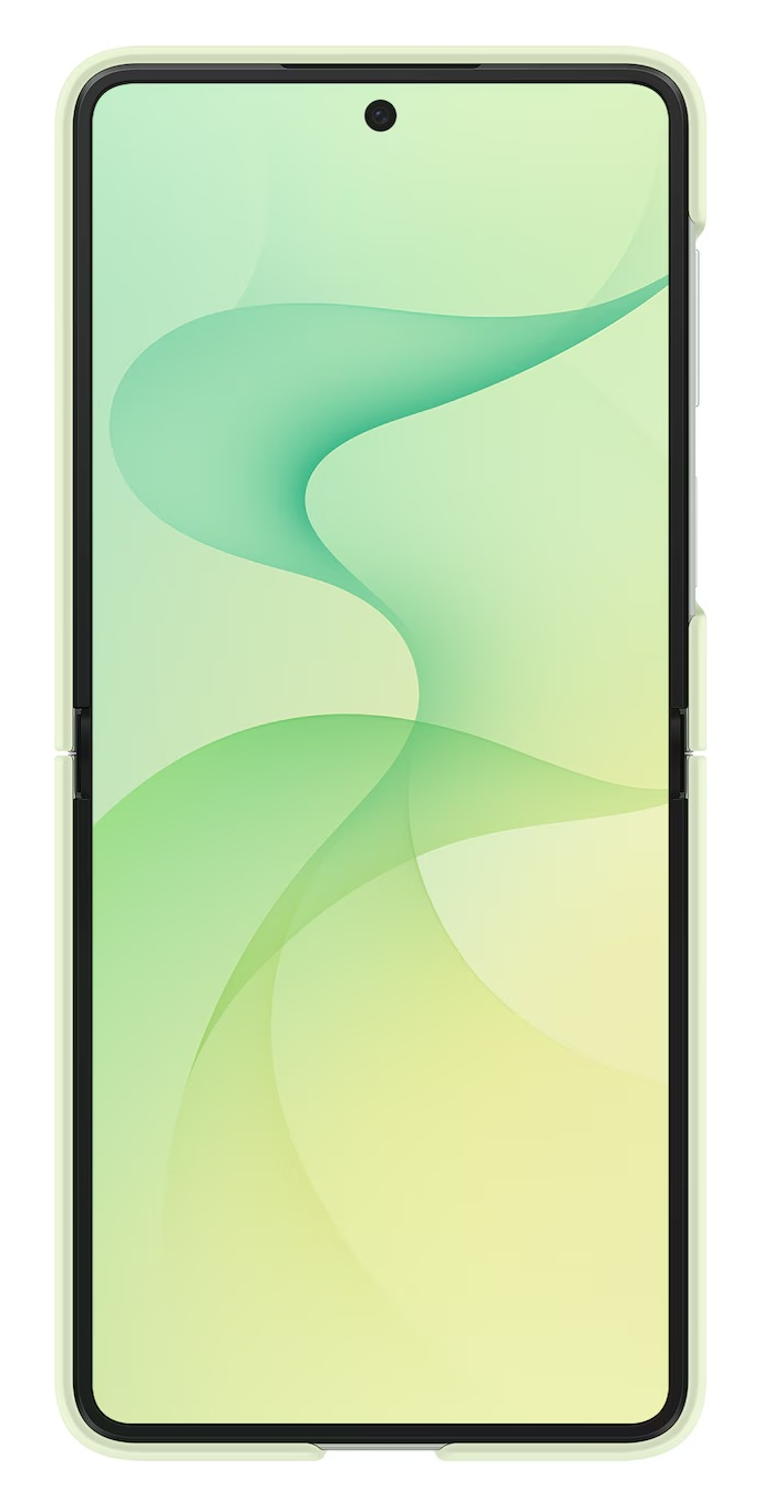 Rozłożony smartfon z jasnozielonym tłem i wzorem fal.