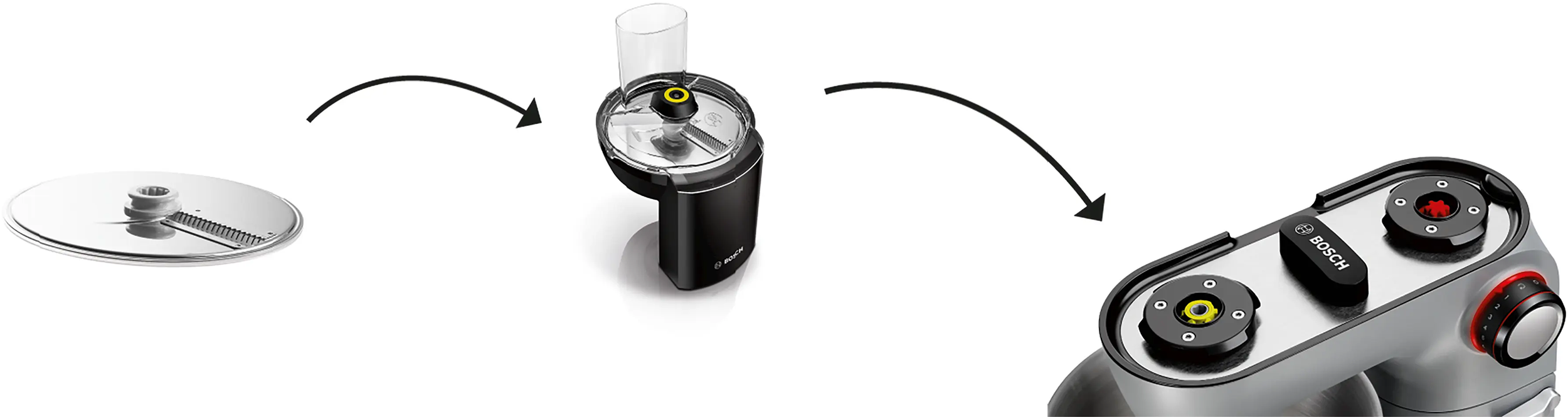 Különálló konyhai robotgép-tartozékok.