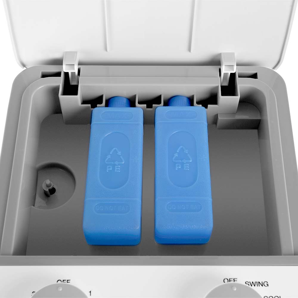 Dos bloques de hielo azules con símbolo PE y 