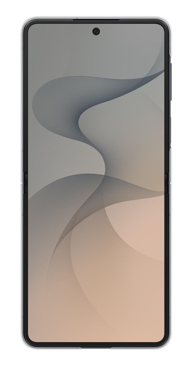 Zamknięty smartfon z stylizowanym wzorem fal na ekranie.