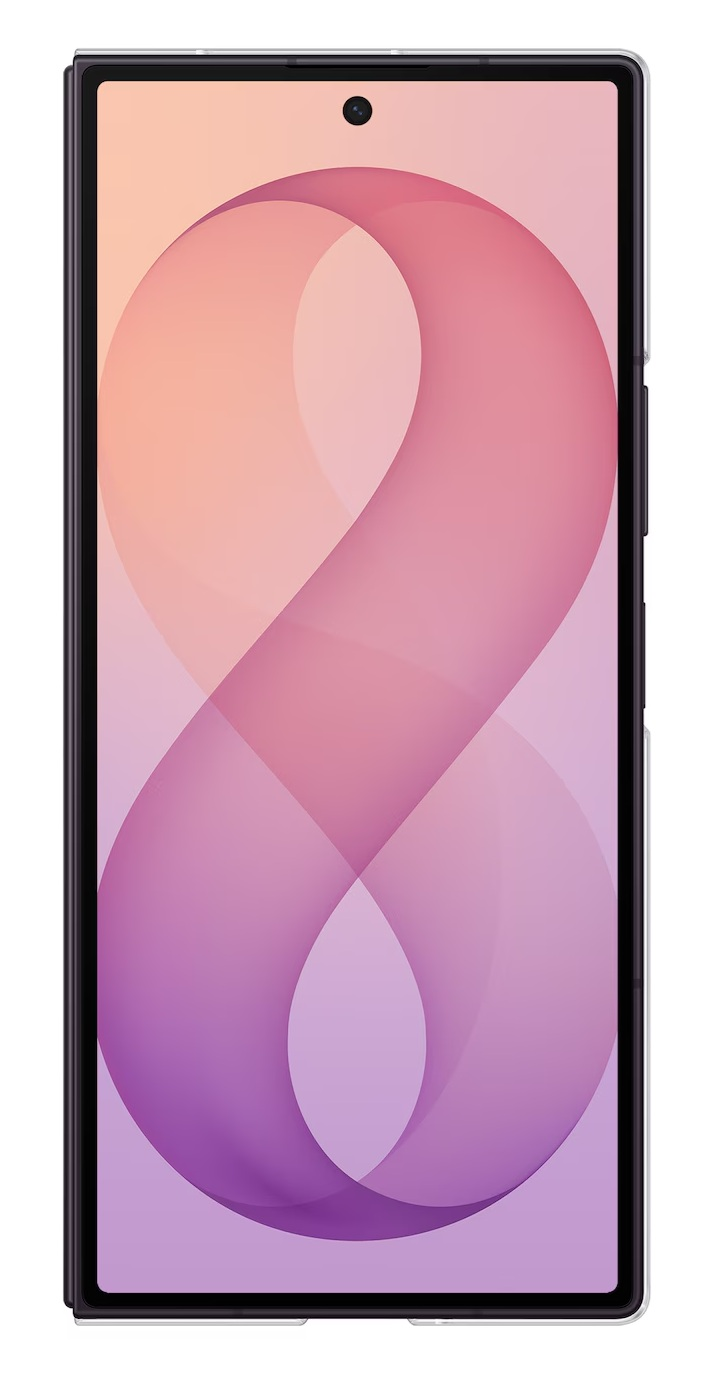 Smartfon wyświetlający abstrakcyjny wzór w odcieniach różu i fioletu.
