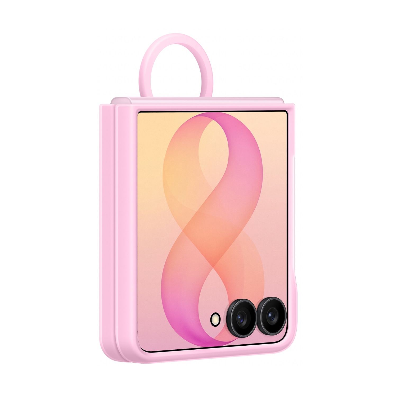 Uno smartphone rosa con un anello e due fotocamere.