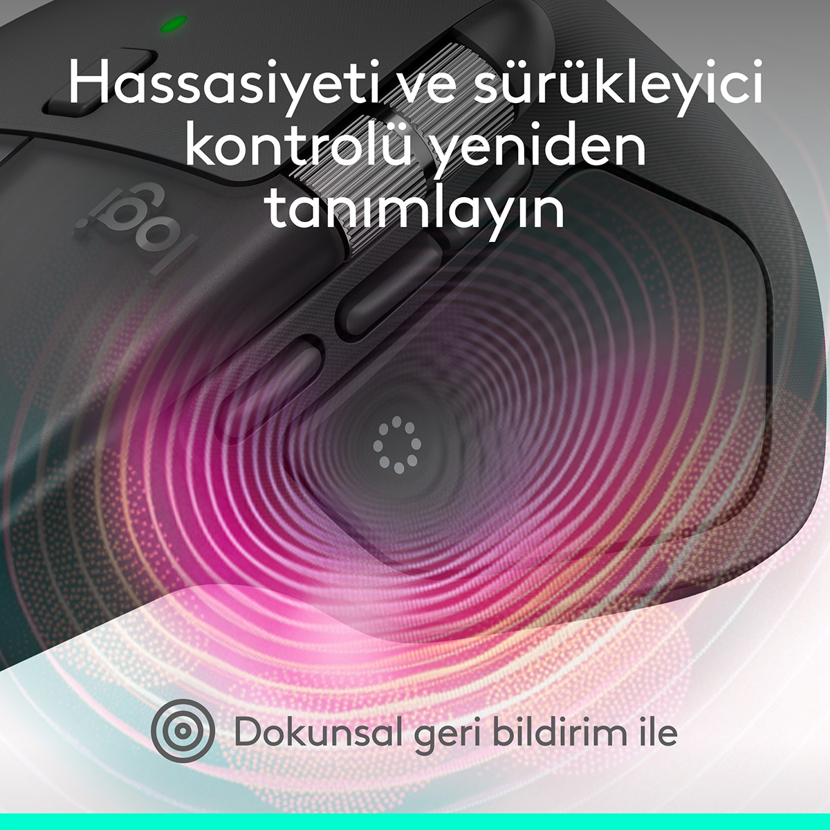 Dokunsal geri bildirimli ve stilize edilmiş dalgalı kablosuz fare.