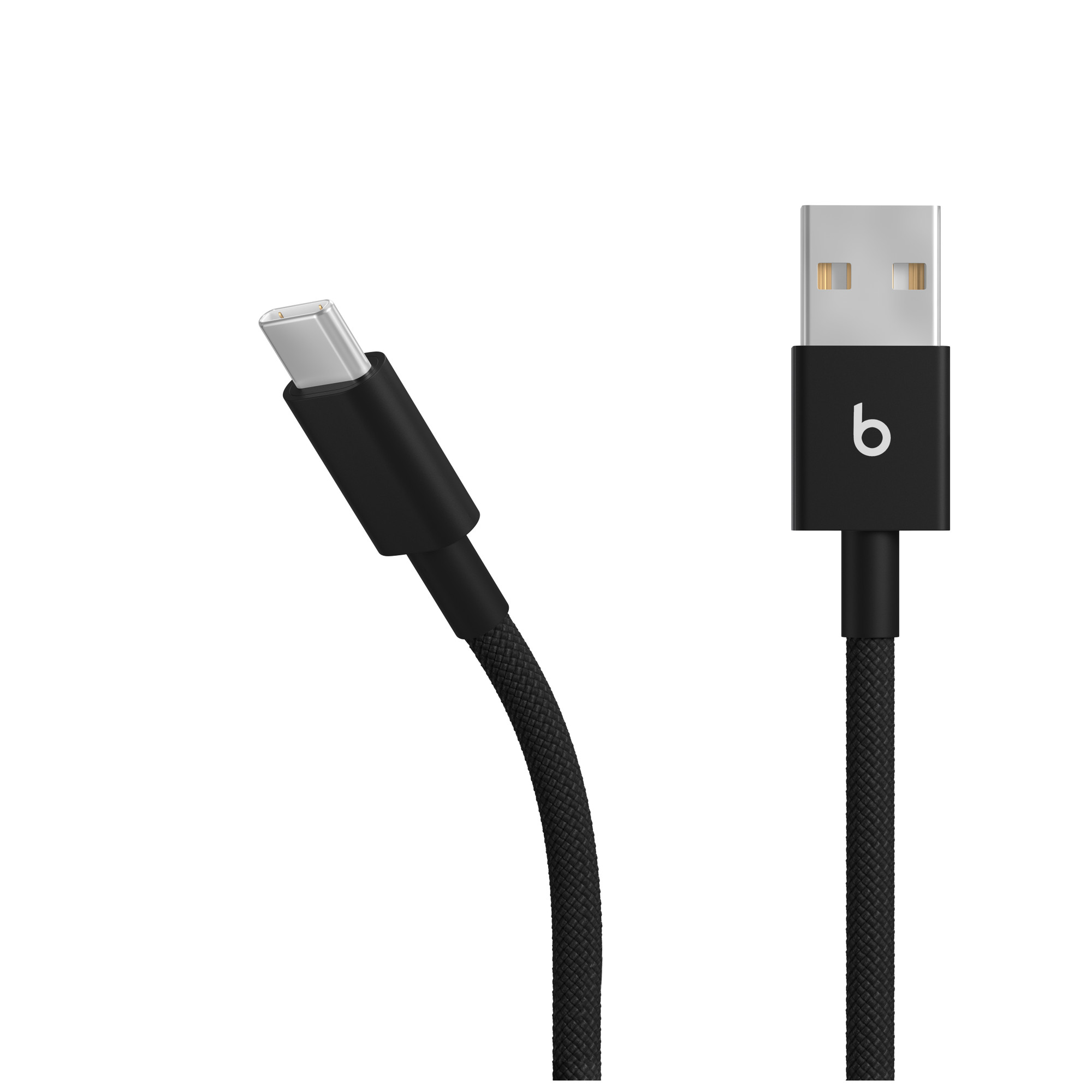Siyah USB-C - USB-A kablo, bir konektörde beyaz 'b' logosu bulunur.