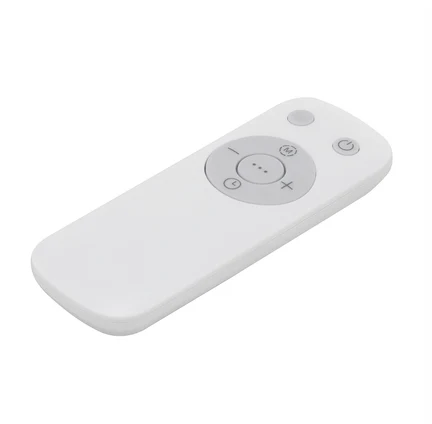 Un telecomando bianco con pulsanti grigi per il controllo delle ventole.