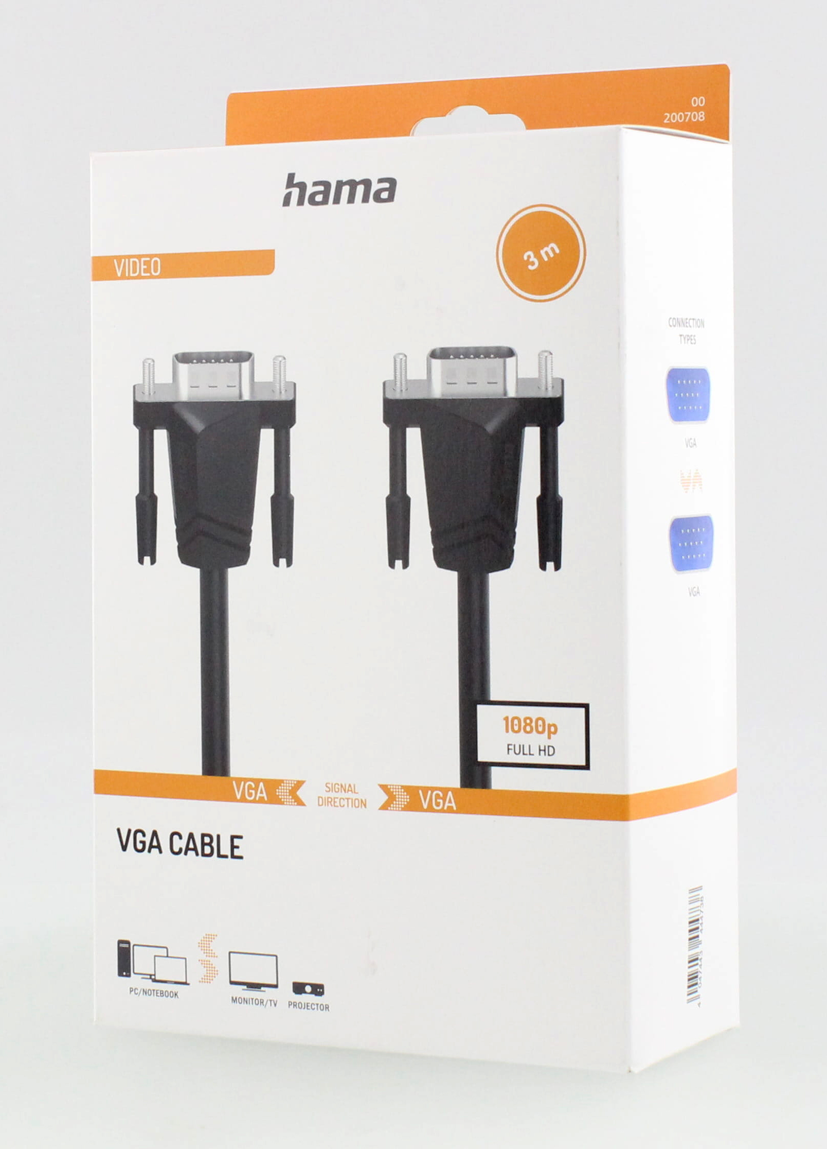 Hama VGA kablo, 3m, 1080p Full HD, PC/dizüstü bilgisayardan Monitör/TV/Projektöre.