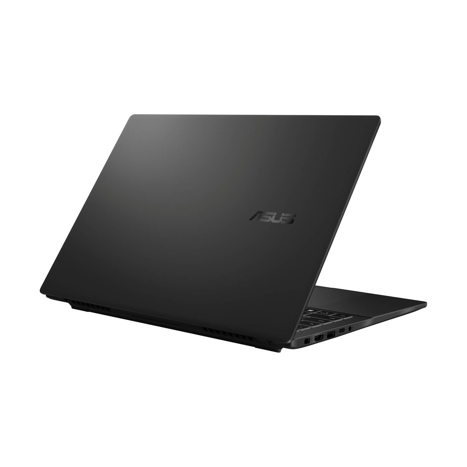 Un laptop Asus nero chiuso con il logo Asus sul coperchio.