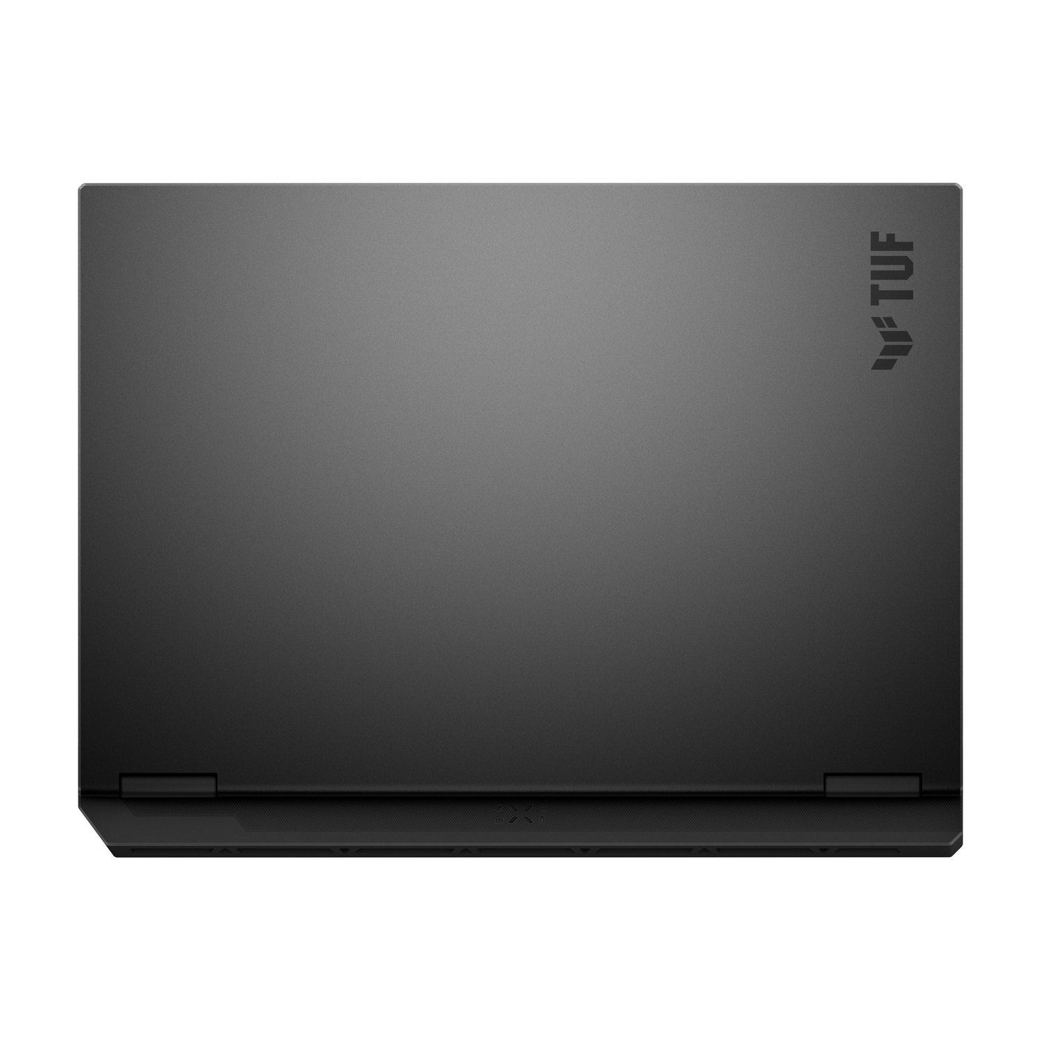 Laptop nero chiuso con logo TUF sul coperchio.