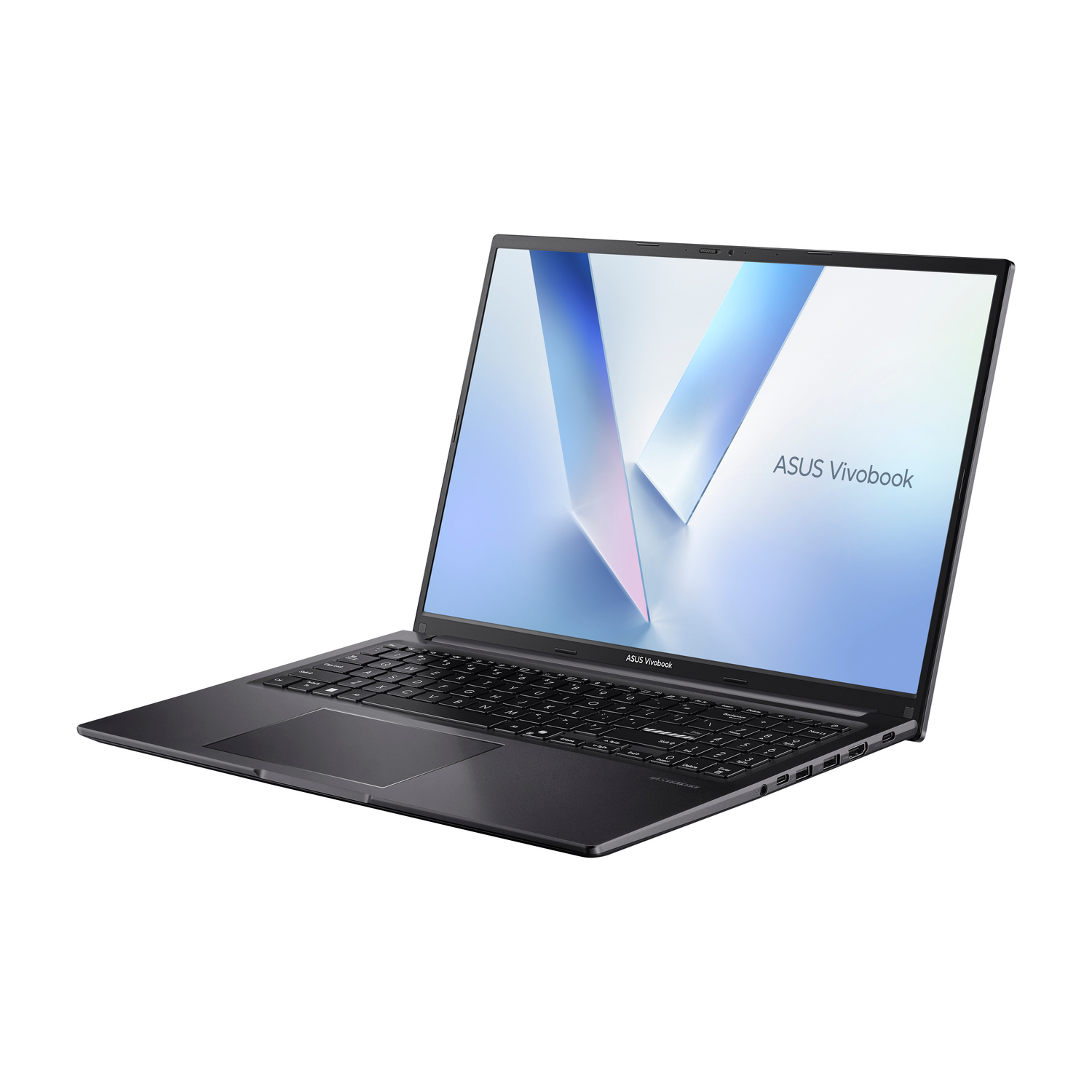 Un laptop Asus Vivobook chiuso e scuro su sfondo bianco.