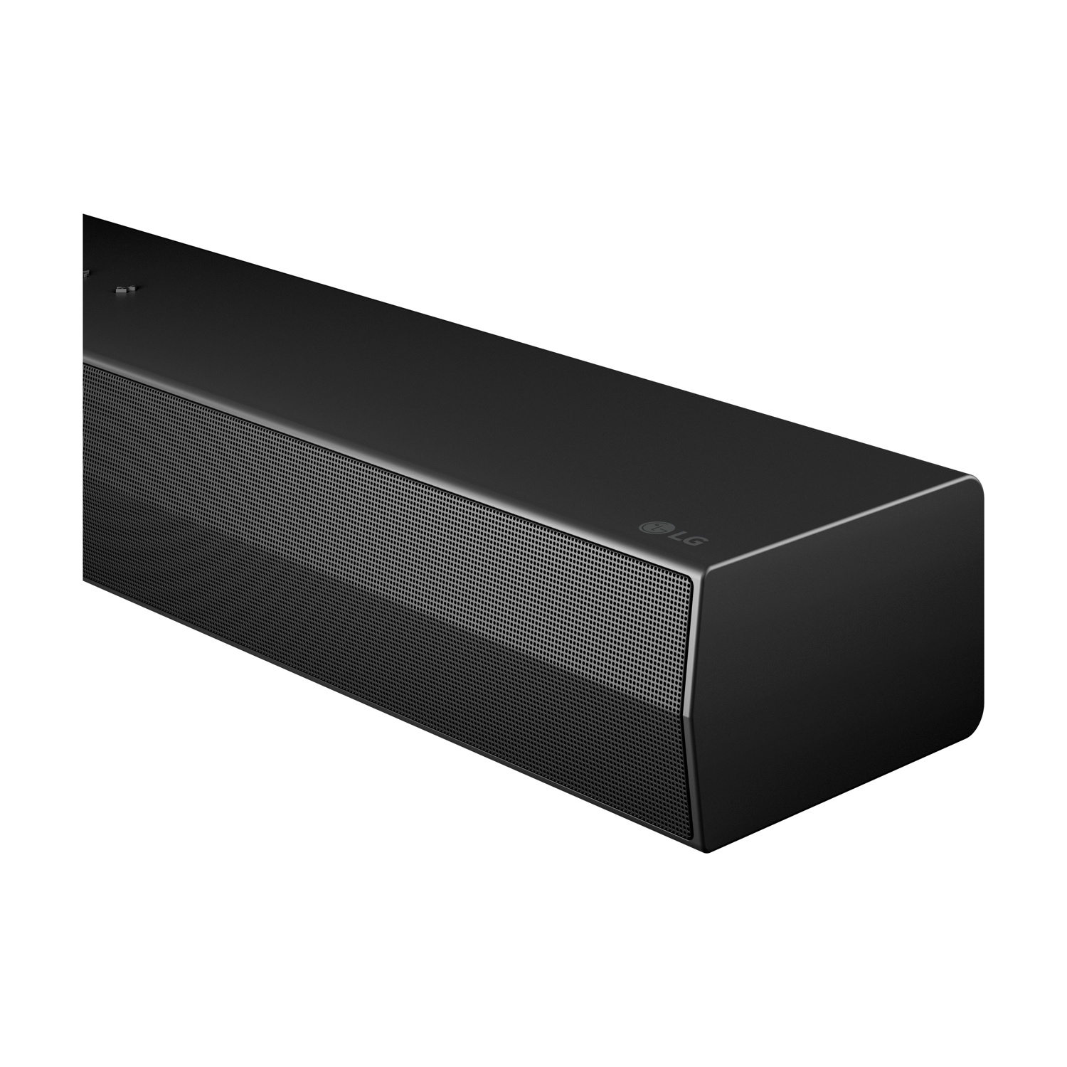 Soundbar LG nero con griglia altoparlante e logo LG.