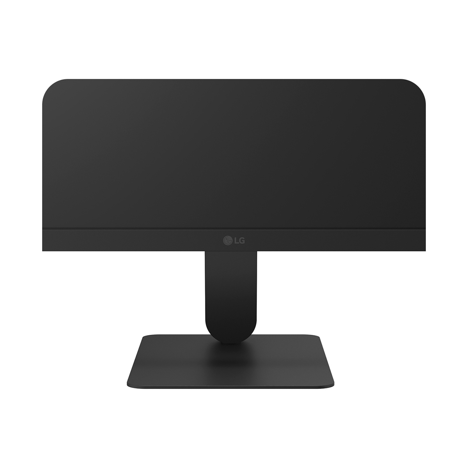 Un monitor LG nero con base rettangolare.