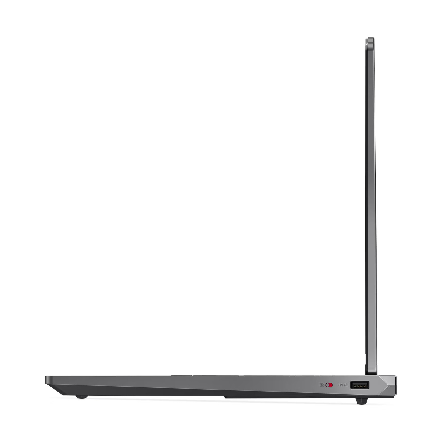 Laptop grigio di profilo con porte sul lato.