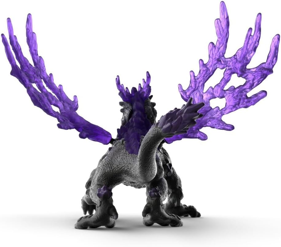 Ein graues Drachenmodell mit großen, violetten Flügeln und einem violetten Nackenkamm.