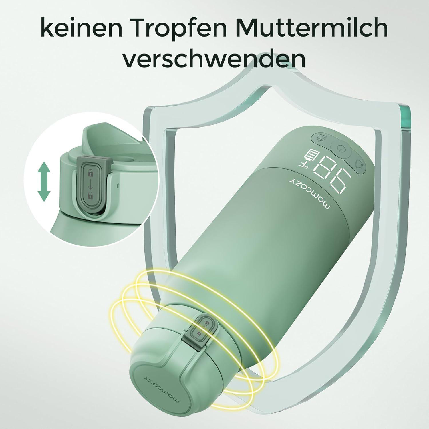 Ein grüner Thermosbehälter mit digitaler Anzeige und Verriegelungsmechanismus.