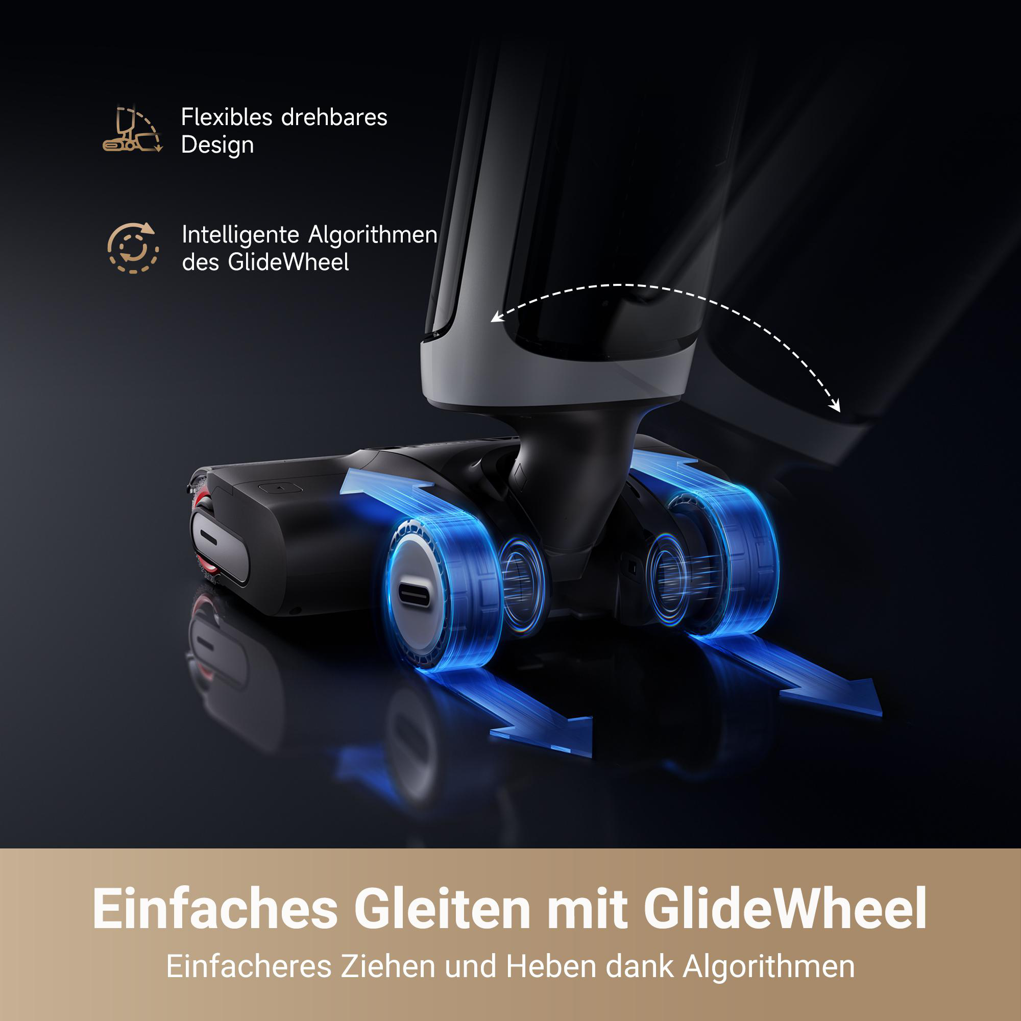 Vakuumkopf mit leuchtend blauen Rädern und Pfeilen, die Bewegung zeigen.