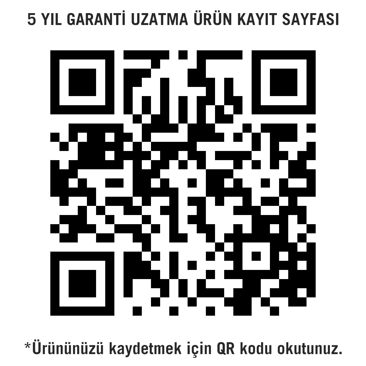 Kod QR do rejestracji produktu z tekstem 'Przedłużenie gwarancji na 5 lat'.
