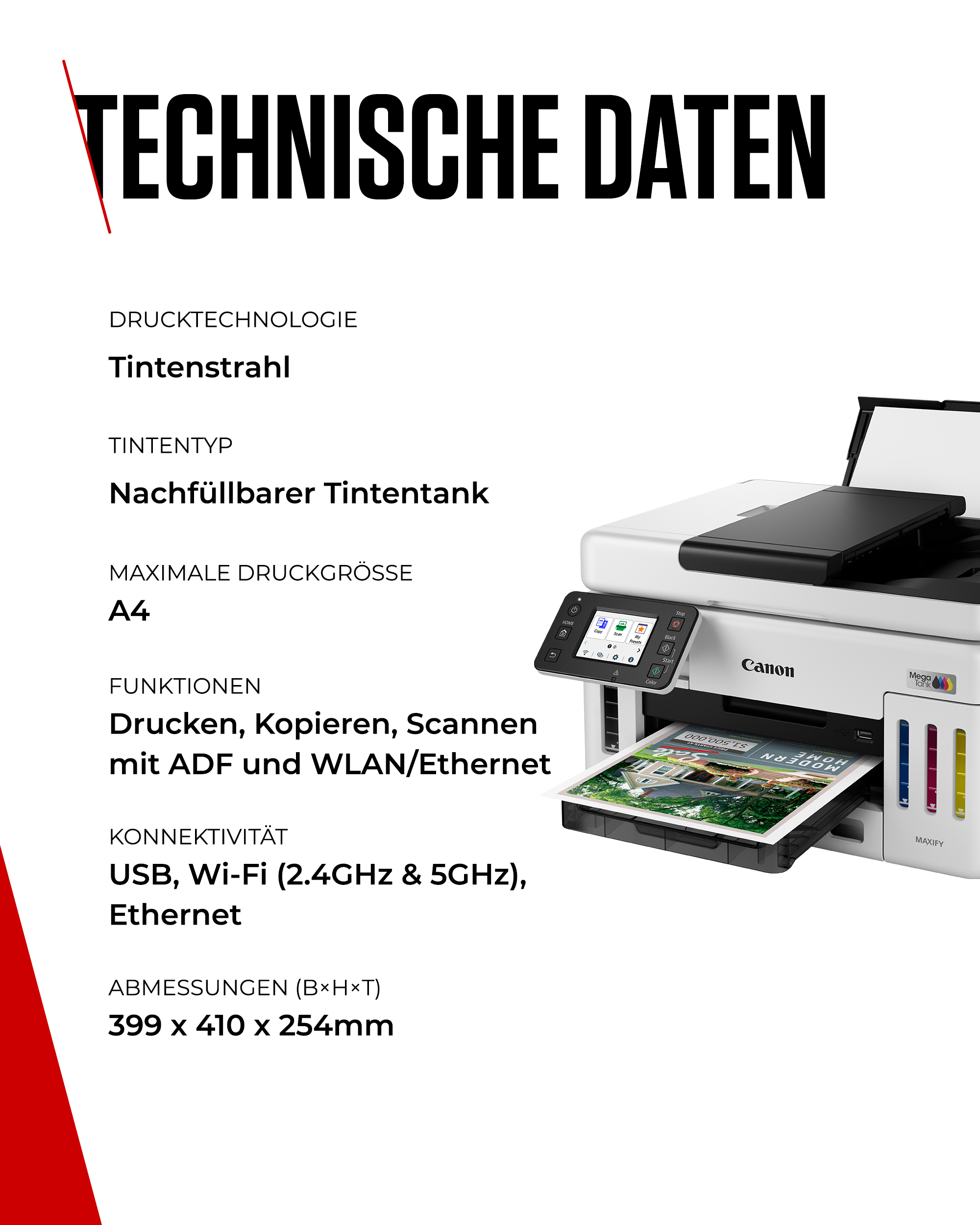 Canon Multifunktionsdrucker mit Mega Tank, A4, Tintenstrahl, USB/WLAN.