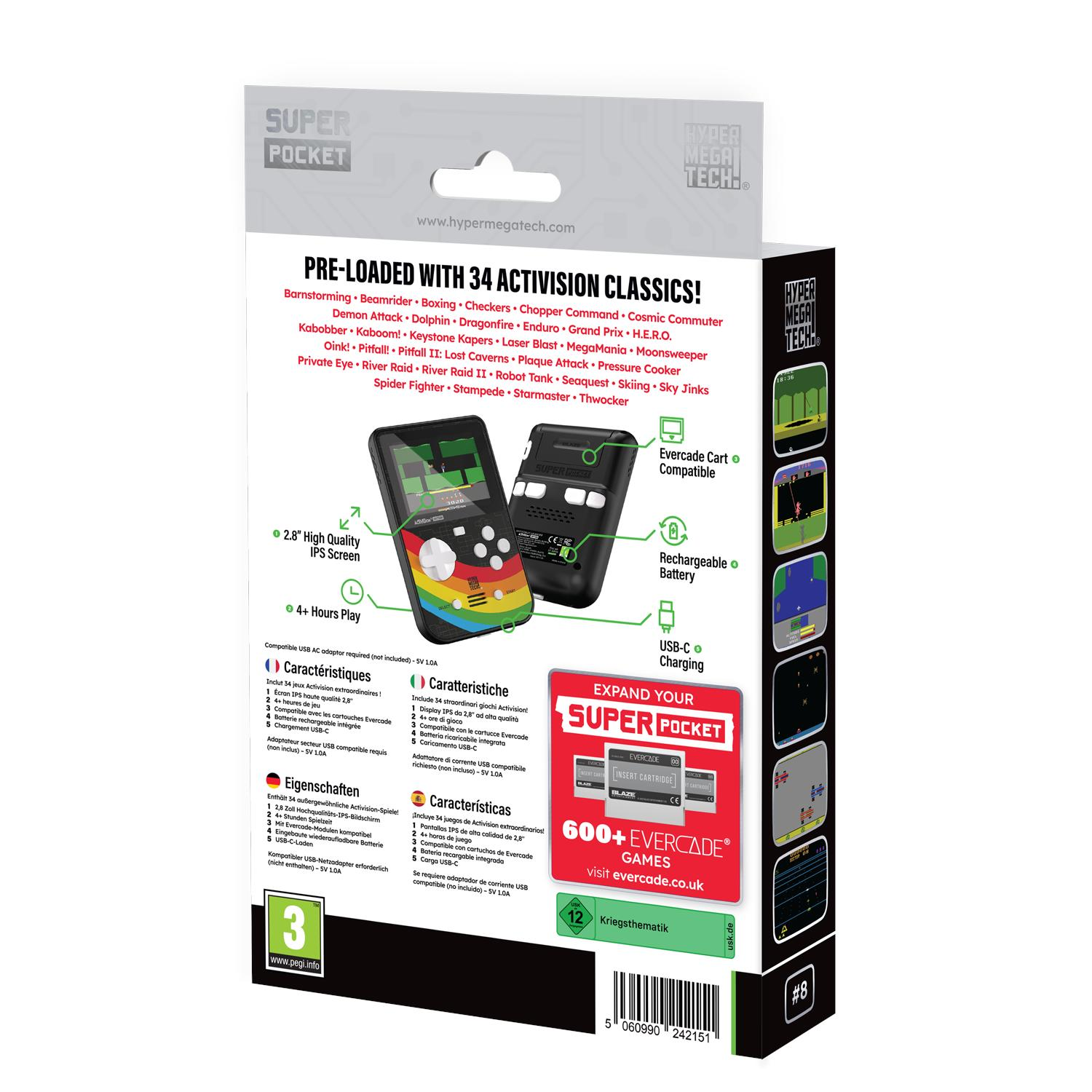 Super Pocket Handheld mit 2,8" IPS-Bildschirm, 34 vorinstallierten Activision-Spielen.