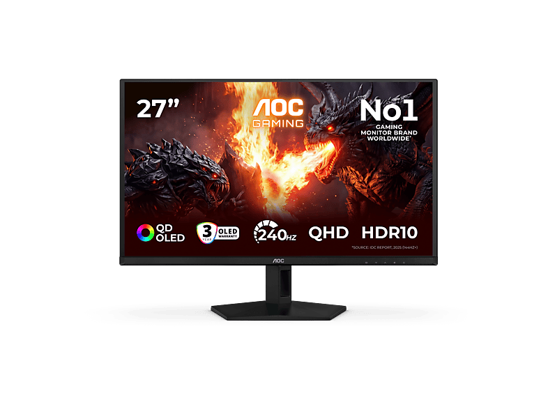 AOC Q27G41ZDF 26,5 Zoll Gaming Monitor, QHD, 0,03 ms Reaktionszeit, 240 Hz, Schwarz, Rot