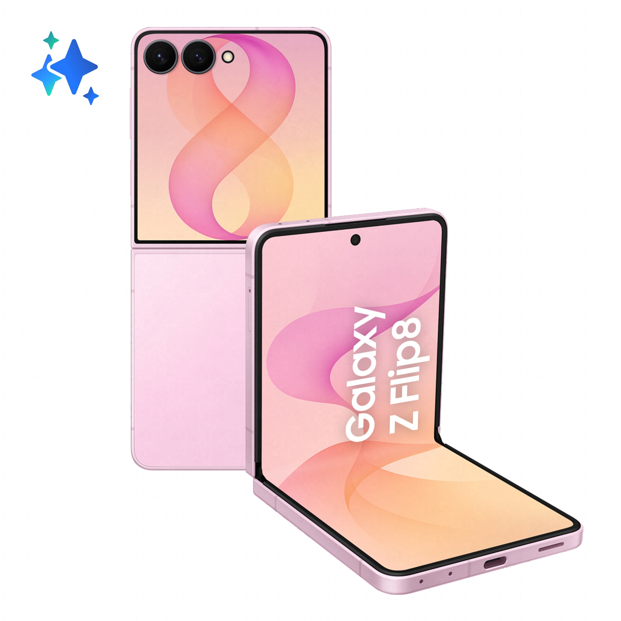 Różowy składany telefon Samsung Galaxy Z Flip 8 z dwoma tylnymi aparatami.