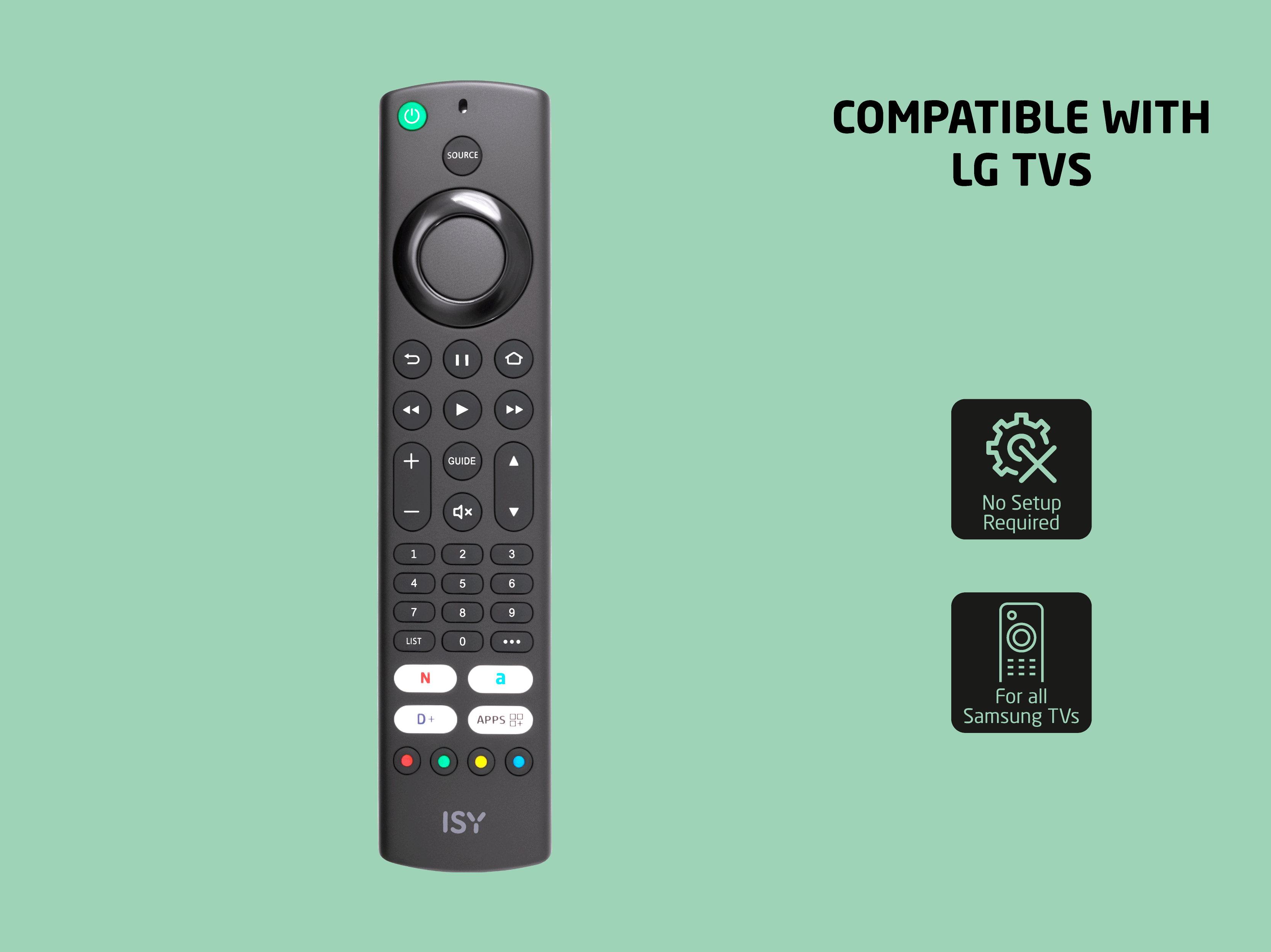 Schwarzer Fernbedienung mit Tasten, kompatibel mit LG und Samsung TVs.