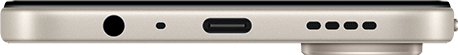 Okostelefon alsó nézete, fejhallgató-csatlakozóval, USB-C porttal és hangszórórácsokkal.