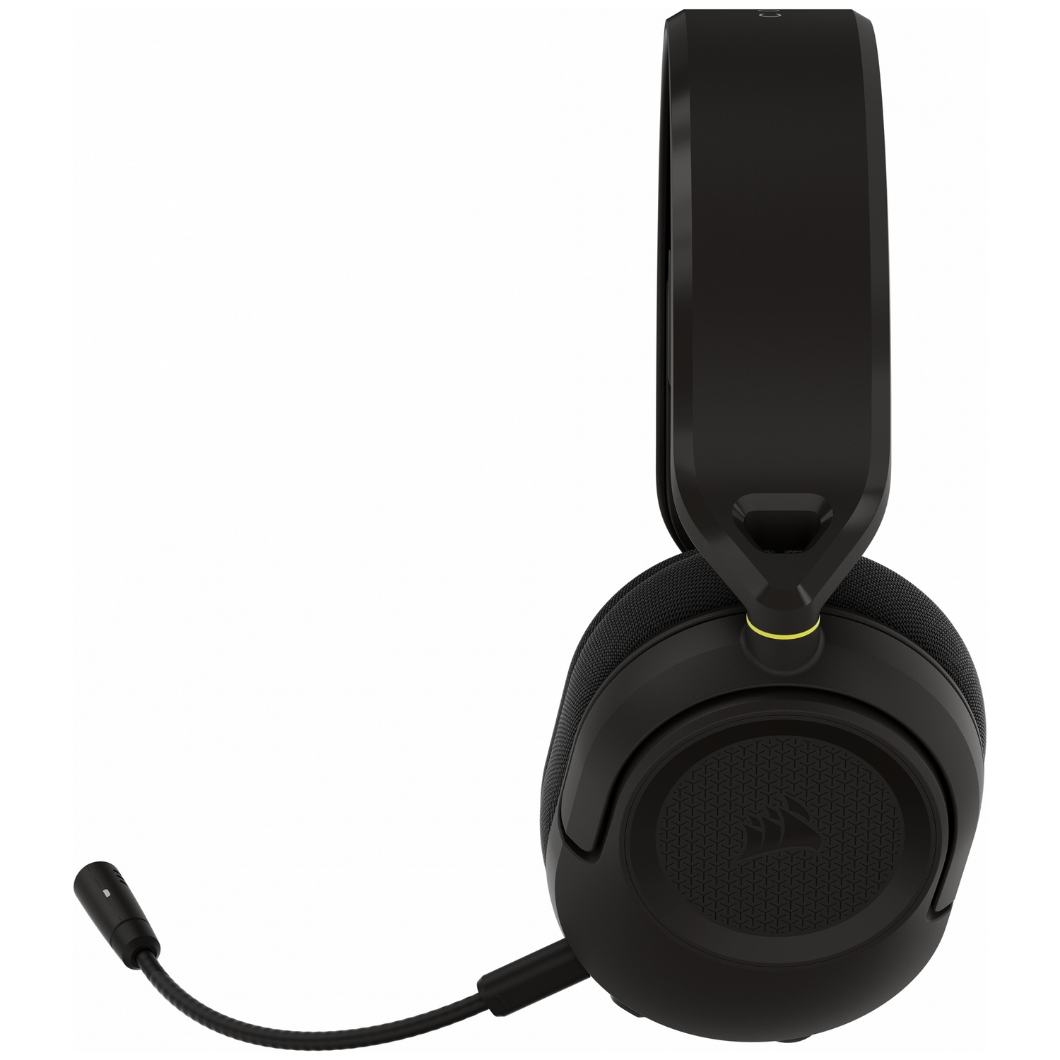 Casque de jeu noir avec microphone, isolé sur fond blanc.