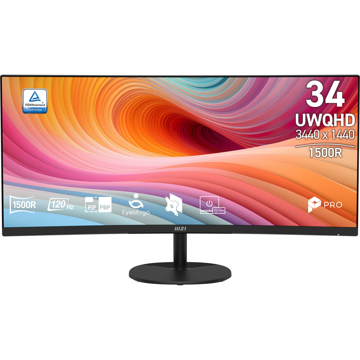 Een 34-inch UWQHD monitor met 1500R kromming en 120Hz verversingssnelheid.