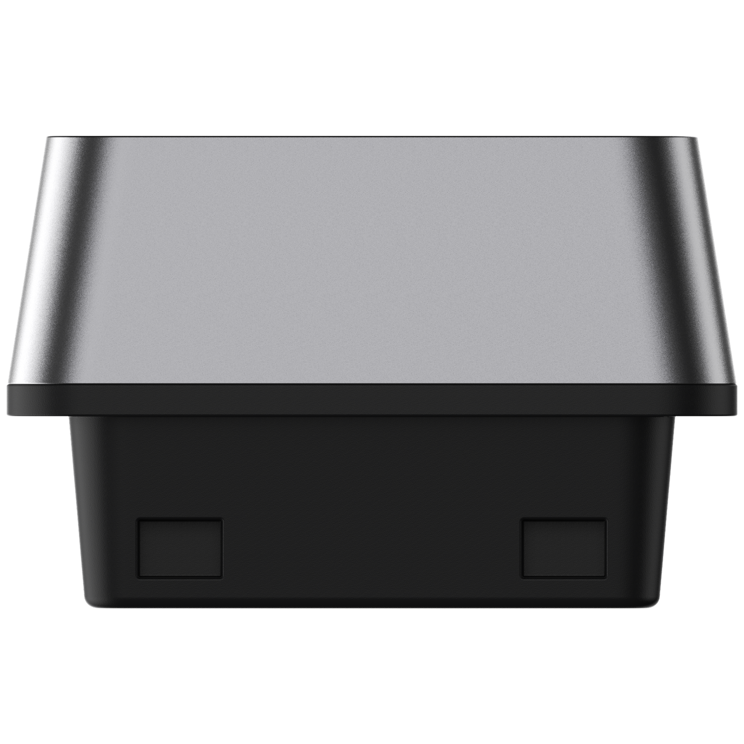 Dessus gris et dessous noir d'un appareil avec deux renfoncements rectangulaires.