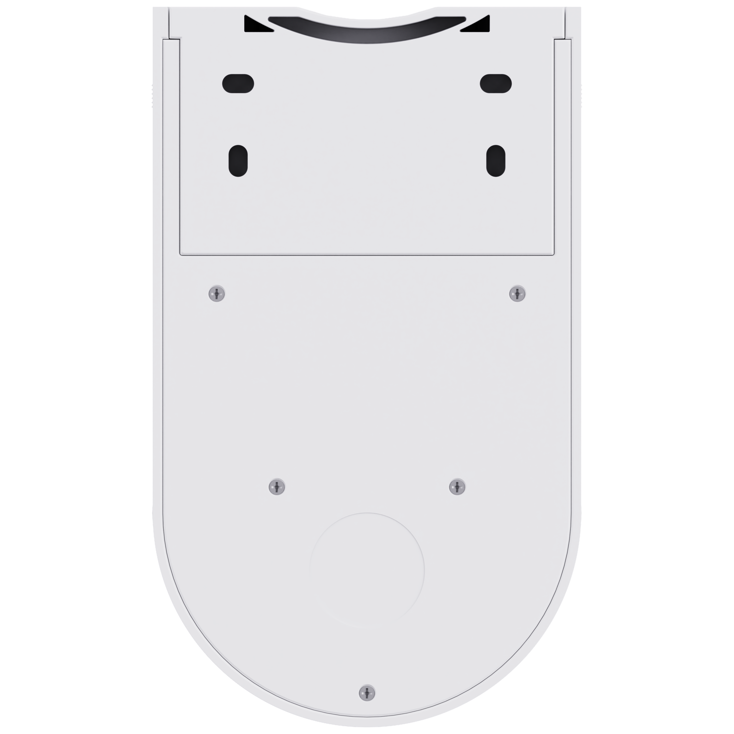Witte wandmontagebeugel met schroefgaten en schroeven.