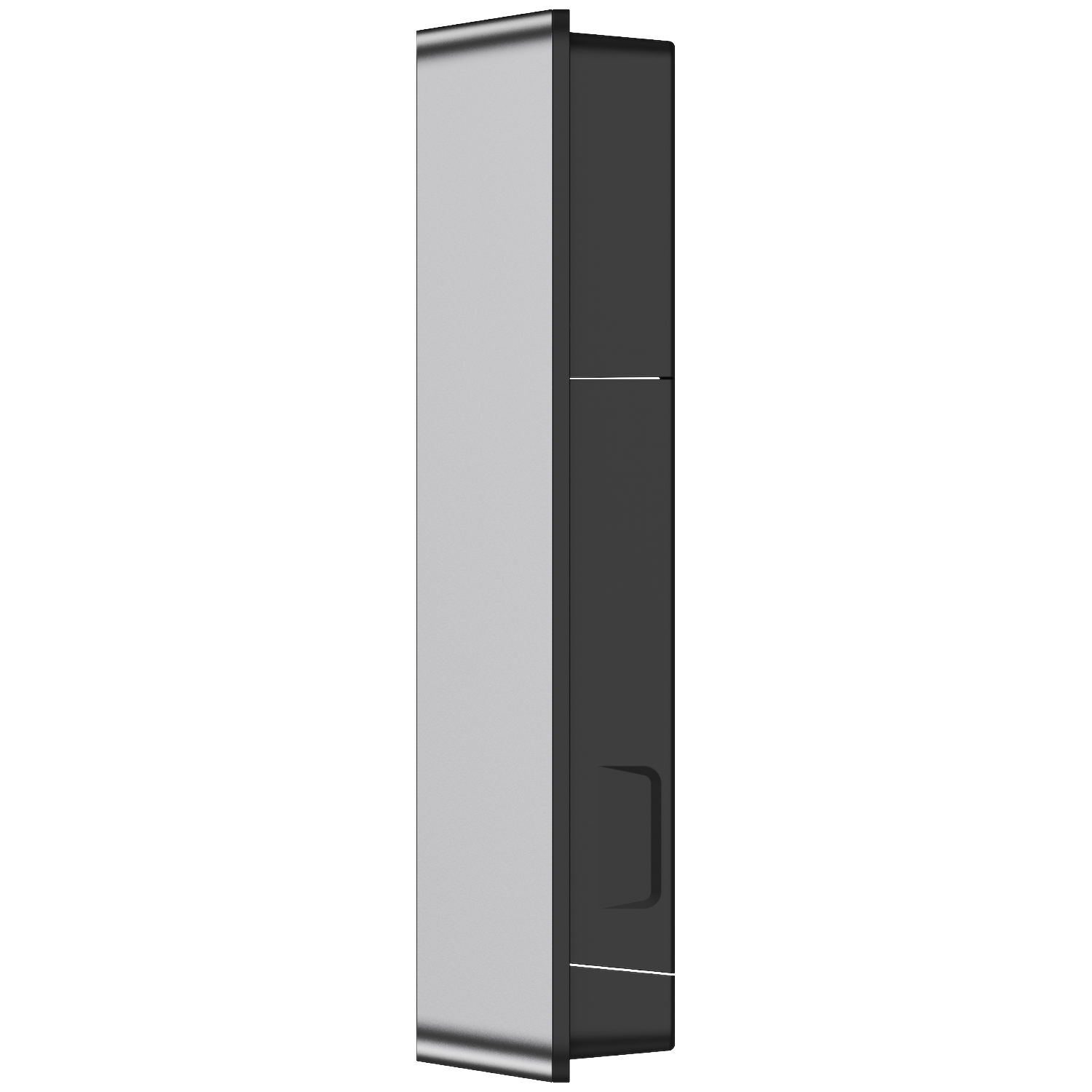 Un appareil rectangulaire et élégant avec un avant argenté et un côté noir.
