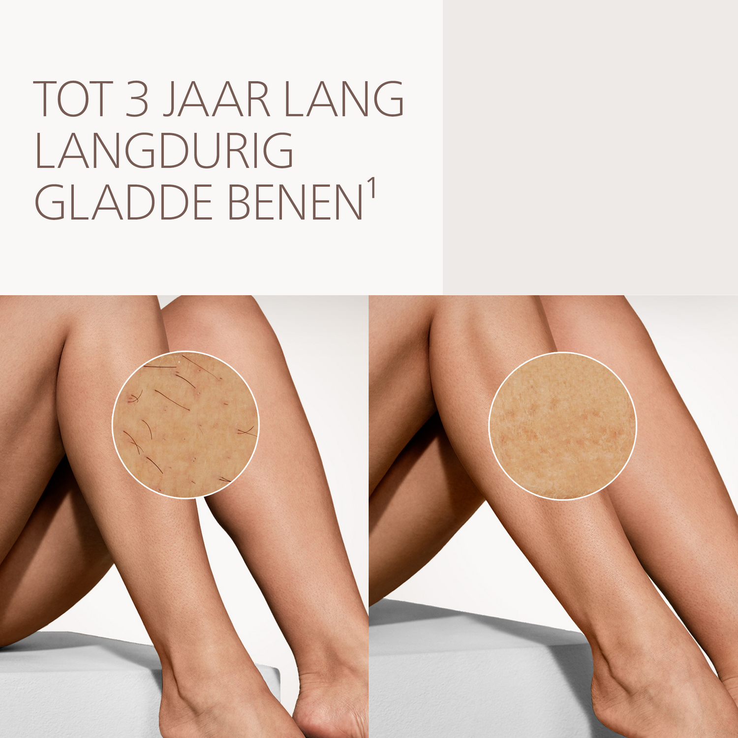Jambes avec pilosité visible à gauche, peau lisse à droite.