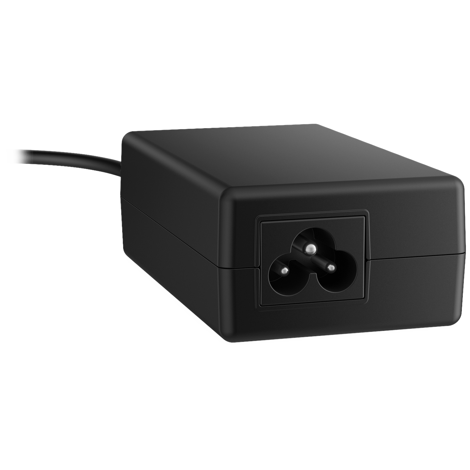 Un adaptateur secteur noir pour ordinateur portable avec un connecteur de prise à trois broches.