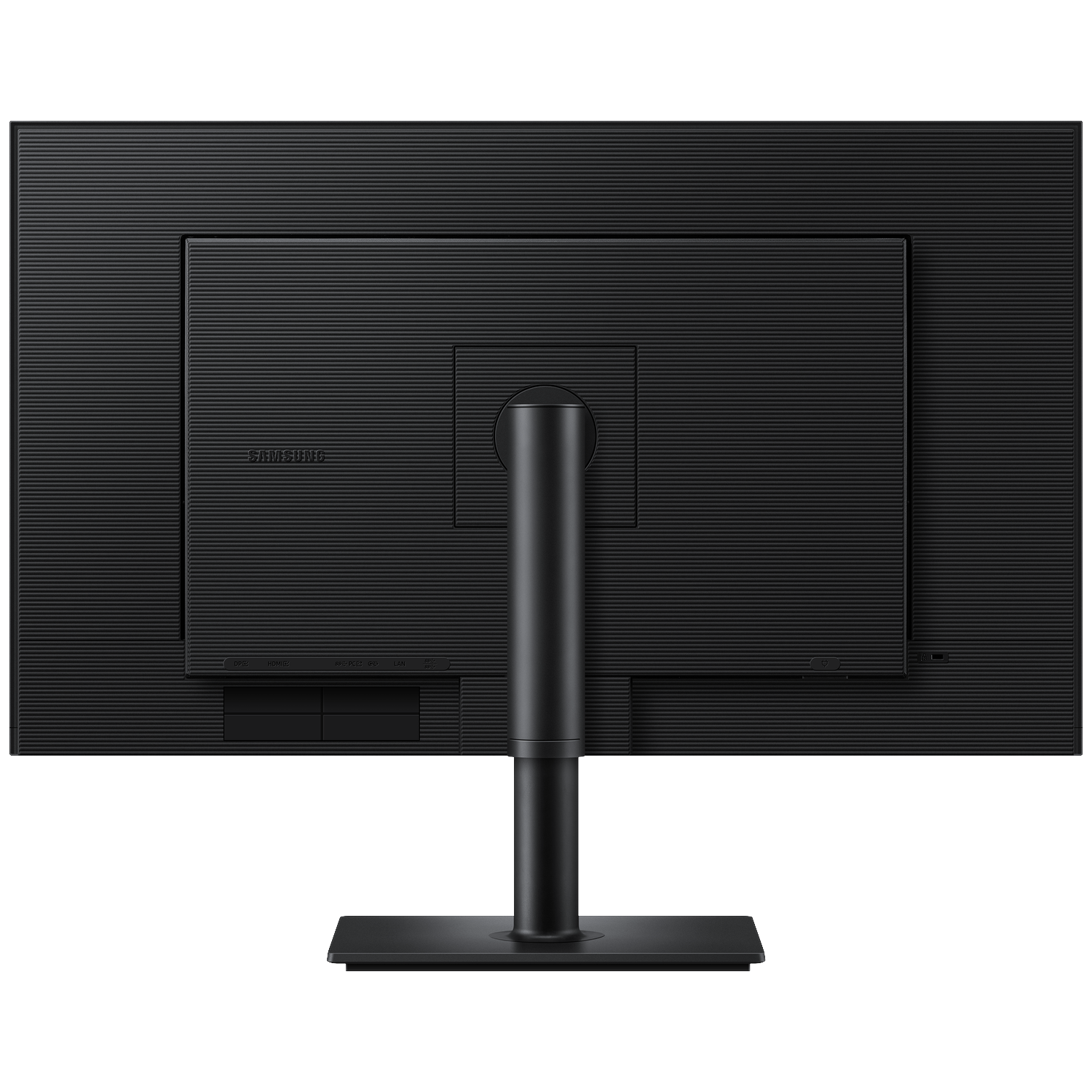 Back view of a black monitor with Samsung logo and ports.
