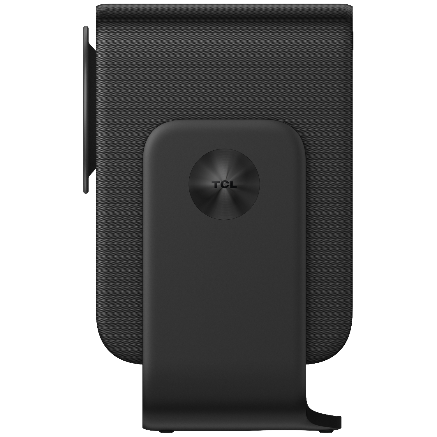 Un projecteur noir avec un support intégré et le logo TCL.