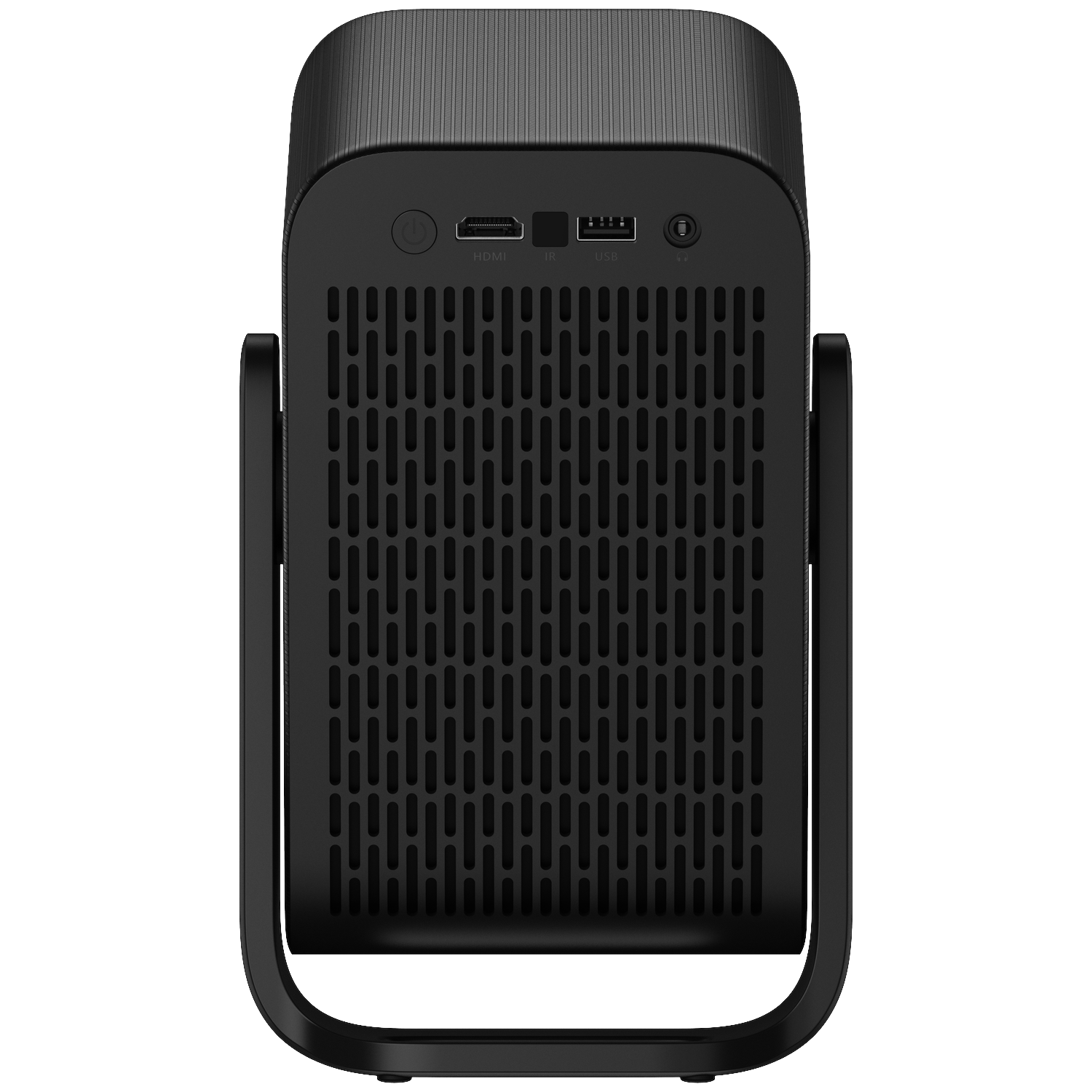 Projecteur noir avec grille de ventilation et ports dont HDMI et USB.