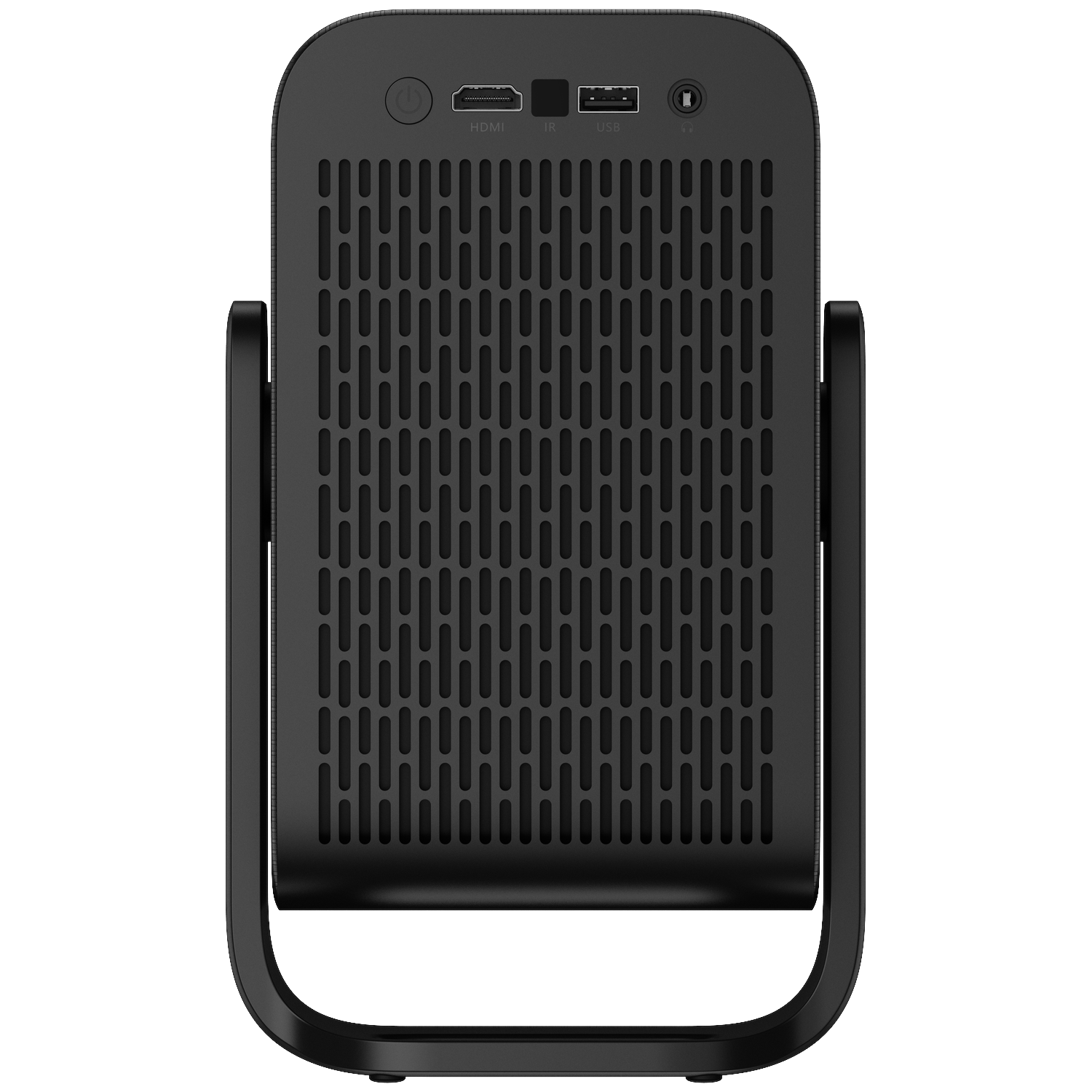 Un projecteur noir avec ports (HDMI, USB) et une grille de ventilation.