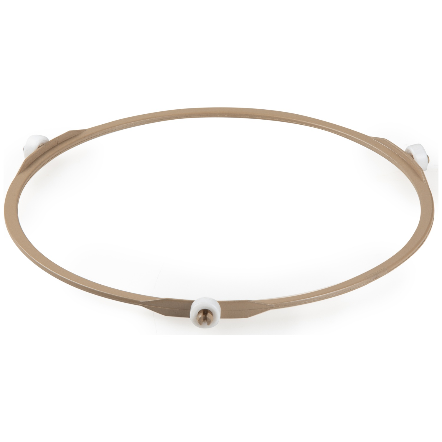 Un anneau de plateau tournant rond, beige, avec des rouleaux blancs.