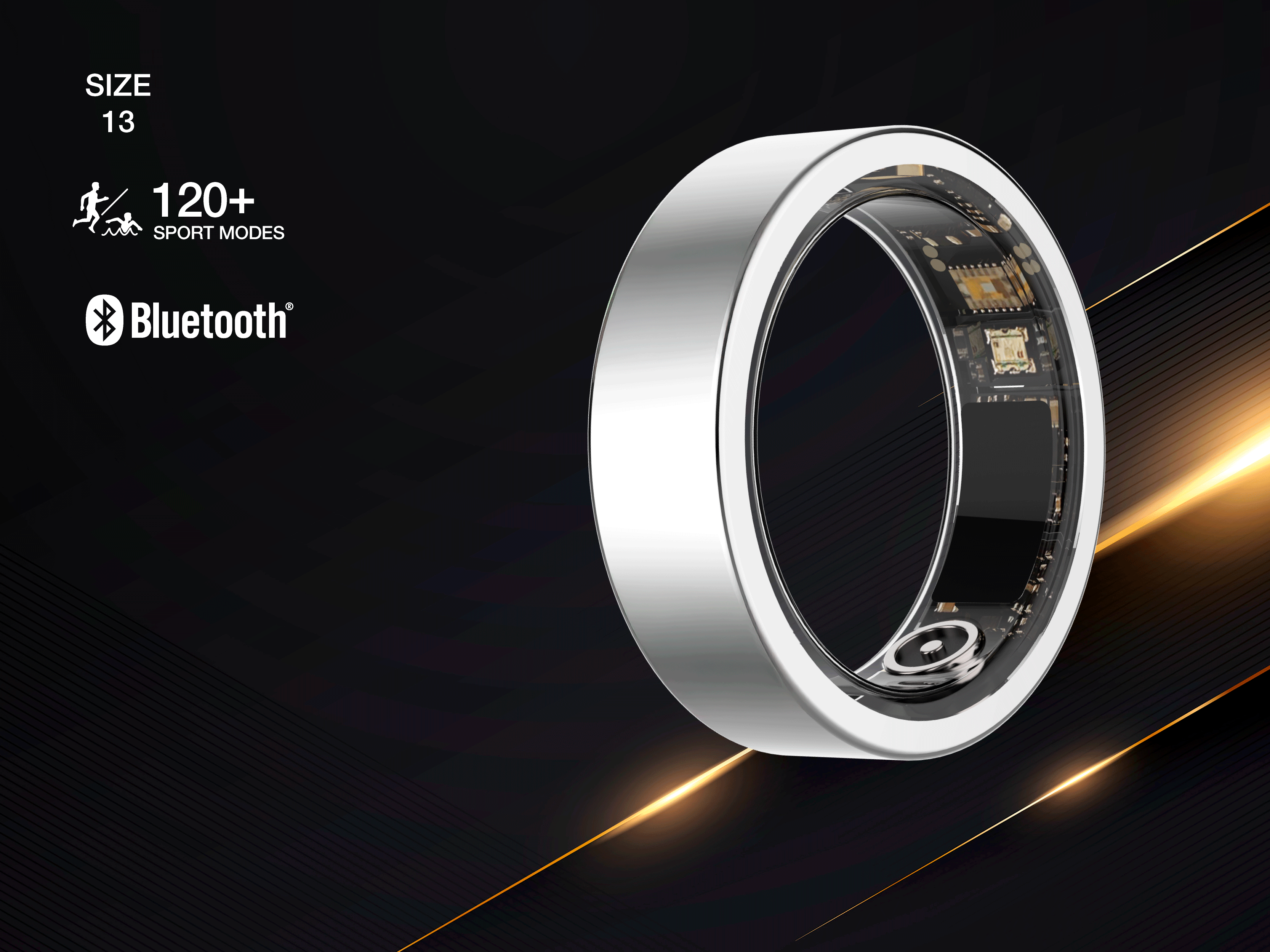 Größe 13 Ring mit Bluetooth und 120+ Sportmodi.