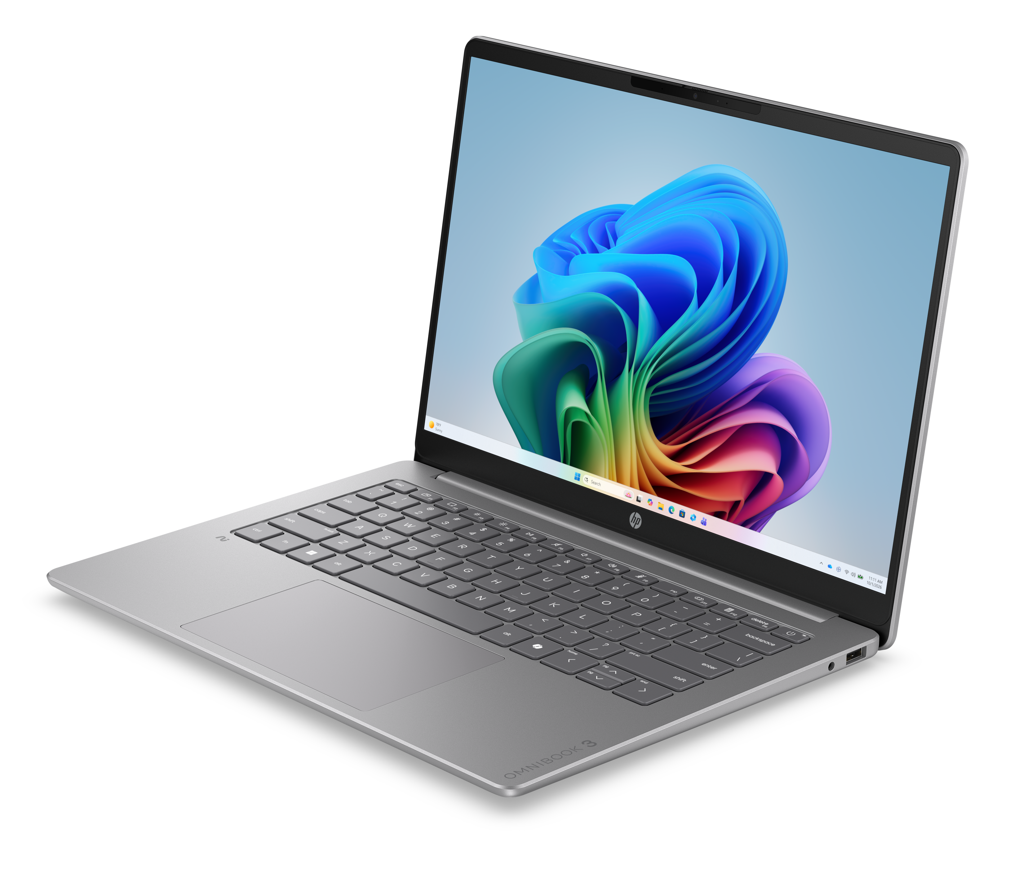 Ein silberner Laptop mit einem bunten Hintergrund auf dem Bildschirm.