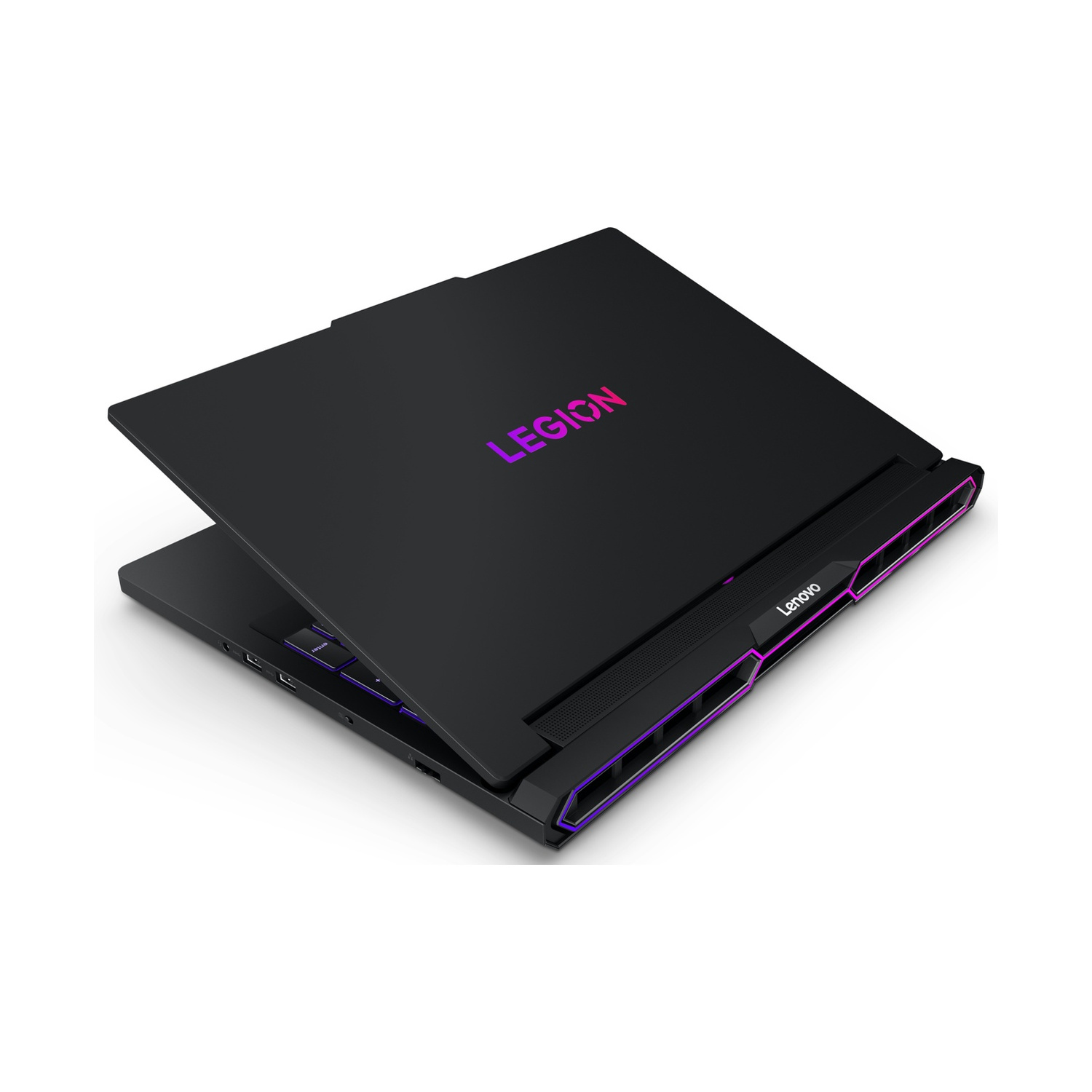 Laptop nero con accenti viola e 