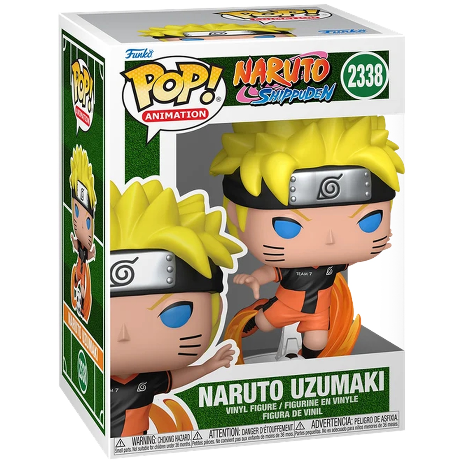 Figurine vinyle Funko Pop! Naruto Uzumaki en boîte, avec Naruto en uniforme de foot.