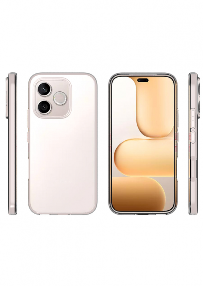 Világos rózsaszín iPhone tok elölről, hátulról és oldalról.