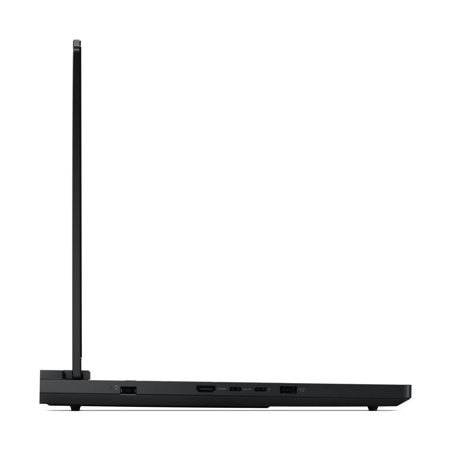 Vista laterale di un laptop nero con porte HDMI e USB-C.